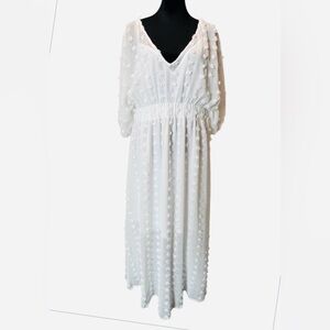 ARULA White Swiss Dot Maxi Dress Sz A (XL) Boho Beach Wedding Vacation Tropical